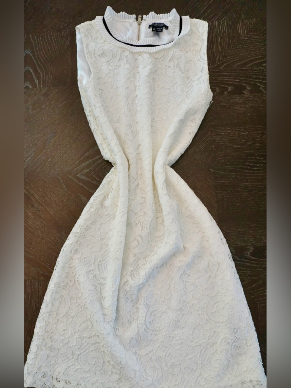 Marciano White Lace Bandeau Dress with Contrast Neck Trim